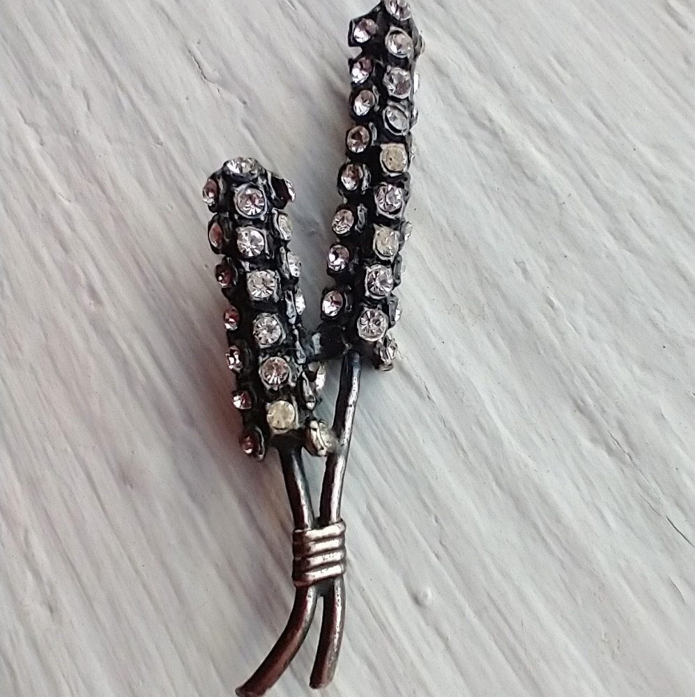 Vintage Black Cattail Rhinestone Brooch